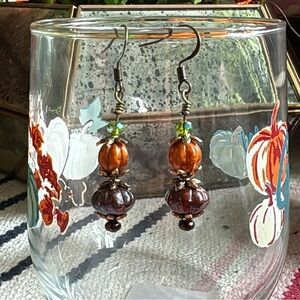 Handmade Czech Glass Pumpkin Totem Earrings